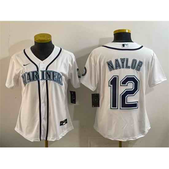 Women Seattle Mariners 12 Josh Naylor White Cool Base Stitched Baseball Jersey