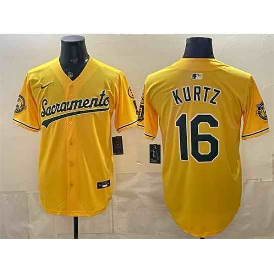 Men Oakland Athletics  16 Nick Kurtz 2026 Yellow Alternate Sacramento Celebrating 125 Years Vapor Limited Stitched Baseball Jersey