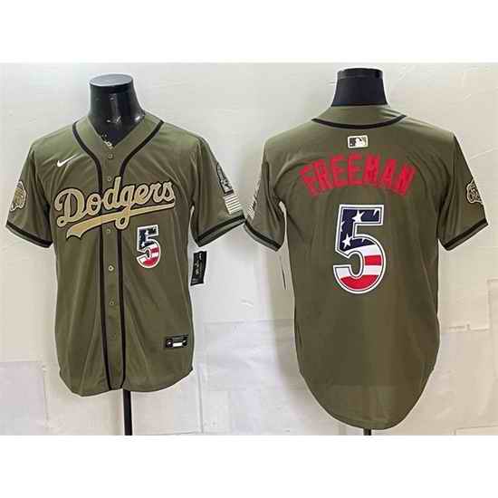 Men Los Angeles Dodgers  5 Freddie Freeman Olive 2026 Armed Forces Day 250 Fourth of July Stitched Baseball Jersey