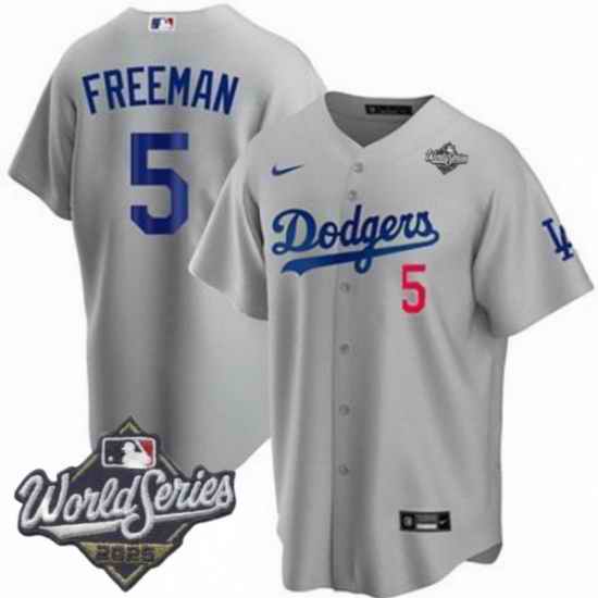 Men Los Angeles Dodgers 5 Freddie Freeman 2025 World Series Cool Base Stitched Baseball Jersey Gray