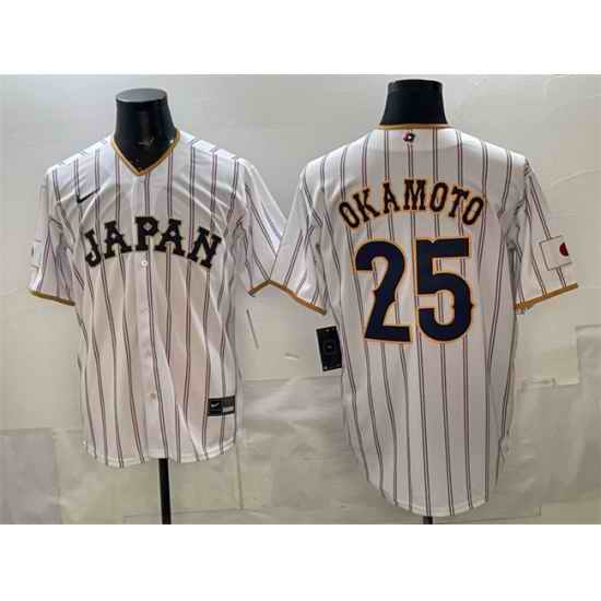 Men Japan Baseball  25 Kazuma Okamoto White 2026 World Baseball Classic Home Stadium Stitched Jersey