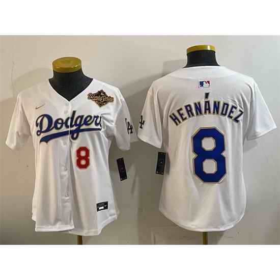 Women Los Angeles Dodgers 8 Enrique Hern E1ndez White 2025 World Series Patch Limited Stitched Baseball Jersey