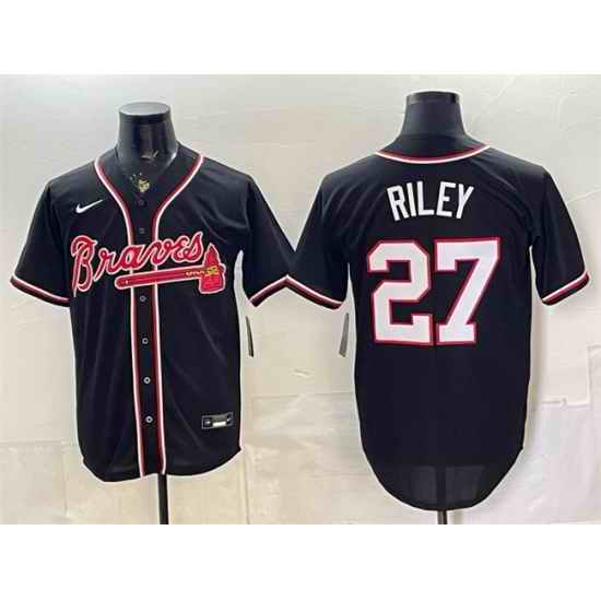 Men Atlanta Braves  27 Austin Riley 2026 Fashion Replica Black Out Stitched Baseball Jersey