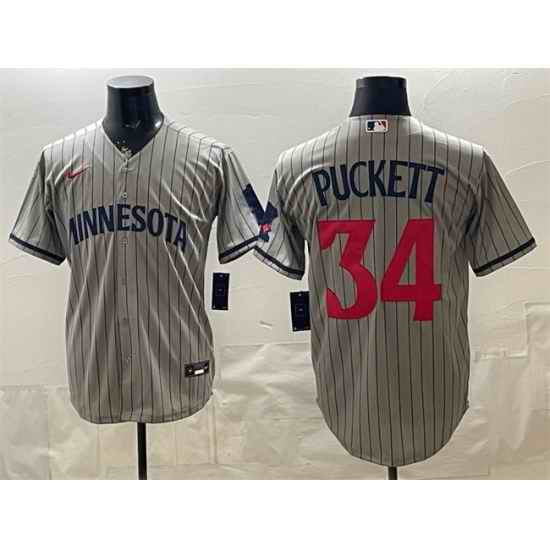 Men Minnesota Twins  34 Kirby Puckett Grey Cool Base Stitched Baseball Jersey