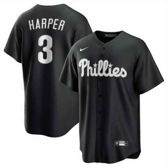 Men Philadelphia Phillies 3 Bryce Harper Black Lights Out Limited Stitched Baseball Jersey