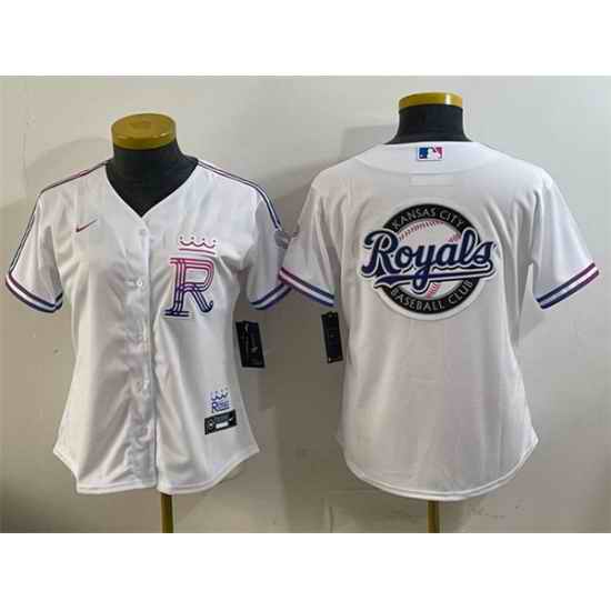 Women Kansas City Royals Team Big Logo White 2026 City Connect Stadium Stitched Baseball Jersey 001