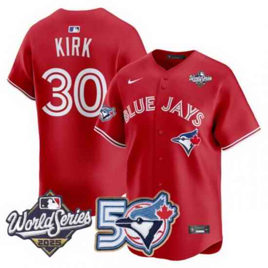 Men Women Youth Blue Jays 50th Patch 2025 World Series Red 30 Kirk Stitched Jersey