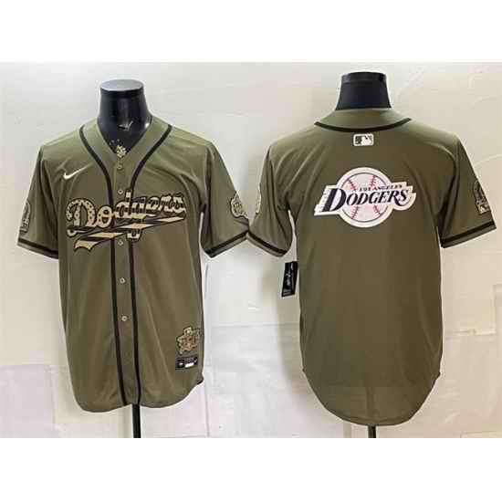 Men Los Angeles Dodgers Team Big Logo Olive 2026 Armed Forces Day Stitched Baseball Jersey