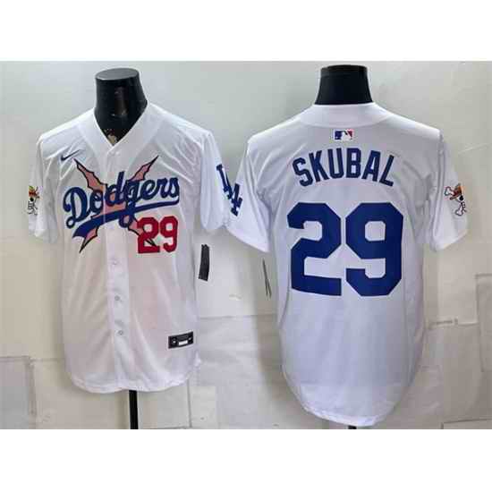 Men Los Angeles Dodgers x One Piece  29 Tarik Skubal White Vapor Premier Limited Stitched Baseball Jersey