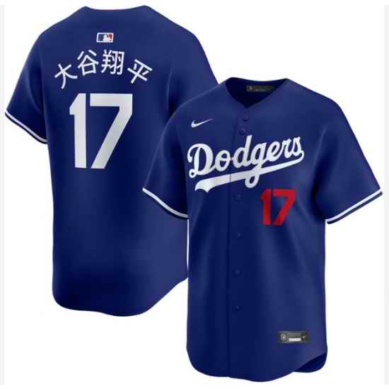 Men Los Angeles Dodgers 17 Shohei Ohtani Japanese Blue Home Limited Stitched Baseball Jersey