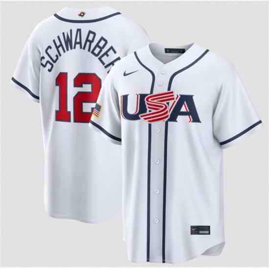 Men USA Baseball  12 Kyle Schwarber White 2026 World Baseball Classic Home Stadium Stitched Jersey