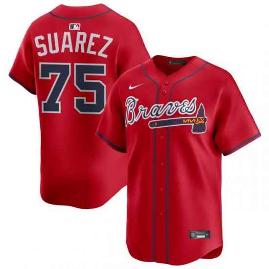Men Atlanta Braves Nike Alternate Limited Jersey Red Suarez Robert 75