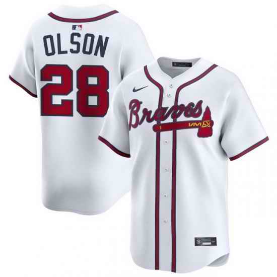 Men Atlanta Braves Nike Alternate Limited Jersey White Olson Matt 28