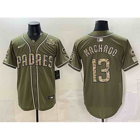 Men San Diego Padres  13 Manny Machado Olive 2026 Armed Forces Day Stitched Baseball Jersey