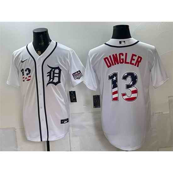 Men Detroit Tigers  13 Dillon Dingler White 2026 USA 250 Fourth of July Stitched Baseball Jersey