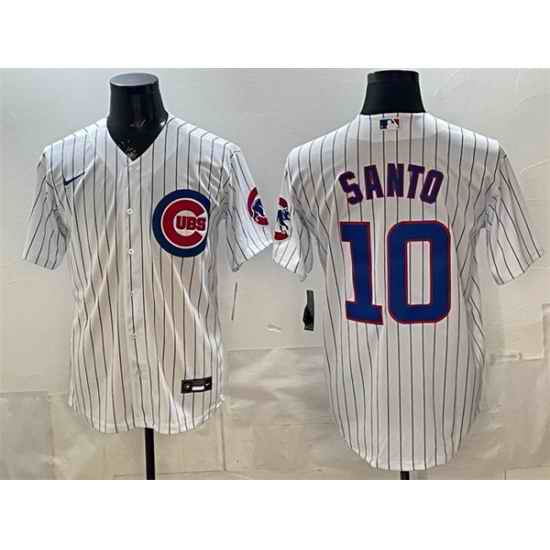 Men Chicago Cubs  10 Ron Santo White Cool Base Stitched Baseball Jersey