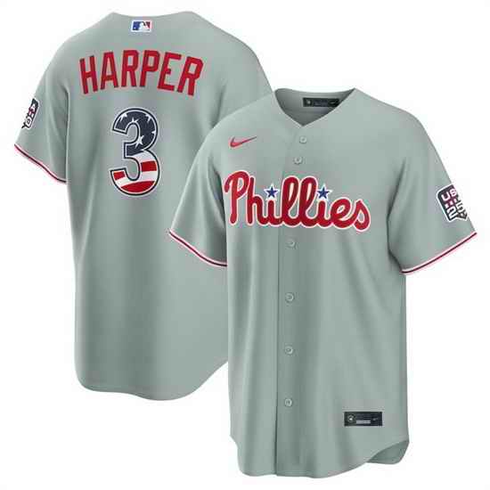 Men Philadelphia Phillies  3 Bryce Harper Grey USA 250 Fourth of July Home Stitched Baseball Jersey
