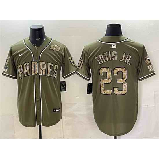 Men San Diego Padres  Fernando Tatis Jr  Olive 2026 Armed Forces Day Stitched Baseball Jersey