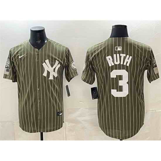 Men New York Yankees  3 Babe Ruth Olive 2026 Armed Forces Day Salute To Service Stitched Baseball Jersey