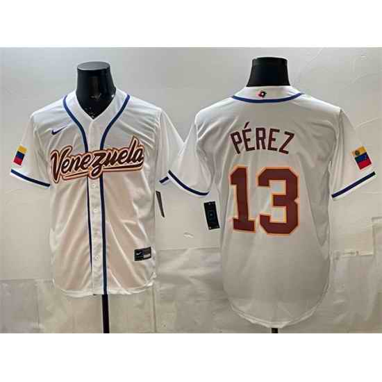 Men Venezuela Baseball  13 Salvador Perez White 2026 World Baseball Classic Home Stadium Stitched Jersey