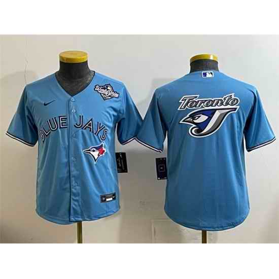 Youth Toronto Blue Jays Team Big Logo Blue 2025 World Series Cool Base Stitched Baseball Jersey