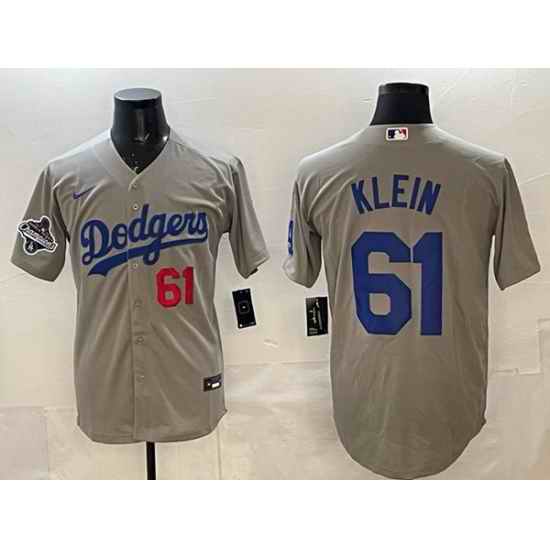 Men Los Angeles Dodgers 61 Will Klein Grey 2025 World Series Champions Patch Cool Base Stitched Baseball Jersey