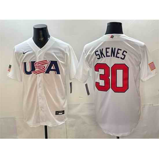 Men USA Baseball 30 Paul Skenes White World Baseball Classic Stitched Jersey
