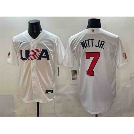 Men USA Baseball 7 Bobby Witt Jr  White World Baseball Classic Stitched Jersey