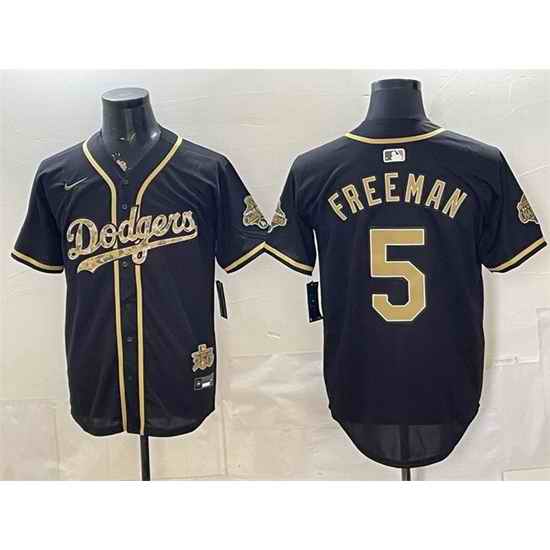 Men Los Angeles Dodgers  5 Freddie Freeman Black Military Appreciation Game Day Stitched Baseball Jersey