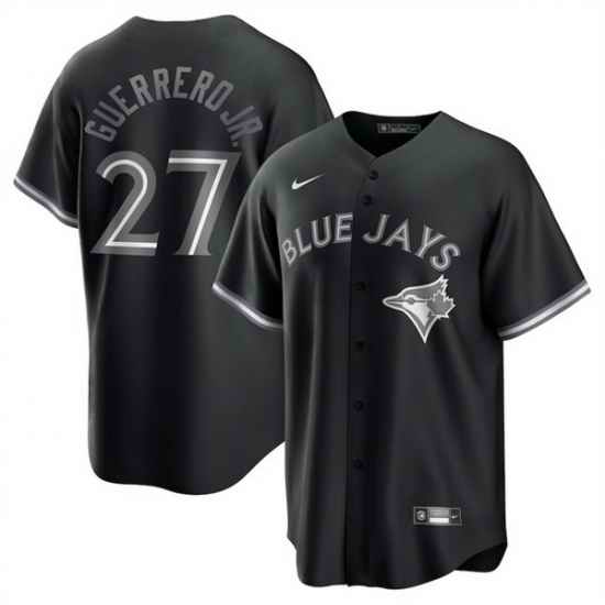 Men Toronto Blue Jays 27 Vladimir Guerrero Jr  Black Lights Out Limited Stitched Baseball Jersey