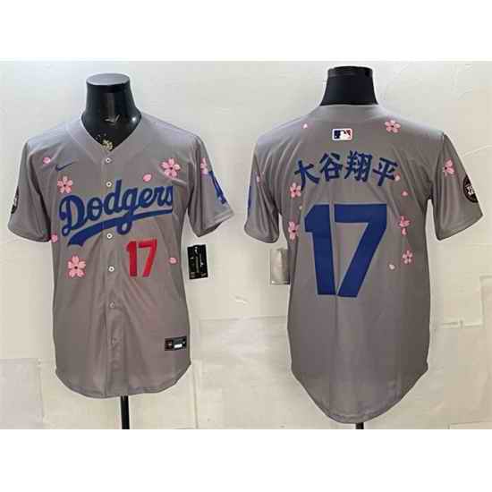 Men Los Angeles Dodgers  17 Shohei Ohtani Grey 2025 Tokyo Series Limited Stitched Baseball Jersey (2)