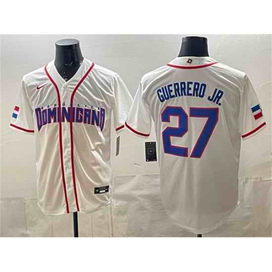 Men Dominican Republic Baseball  27 Vladimir Guerrero Jr  White 2026 World Baseball Classic Home Stadium Stitched Jersey