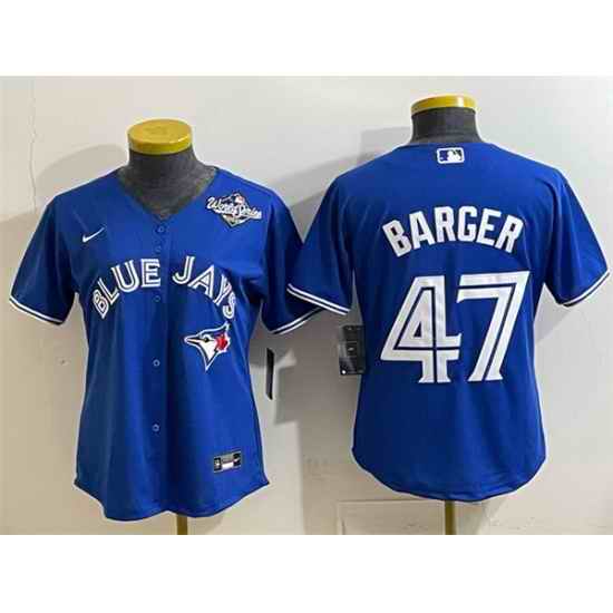 Women Toronto Blue Jays 47 Addison Barger Royal 2025 World Series Cool Base Stitched Baseball Jersey