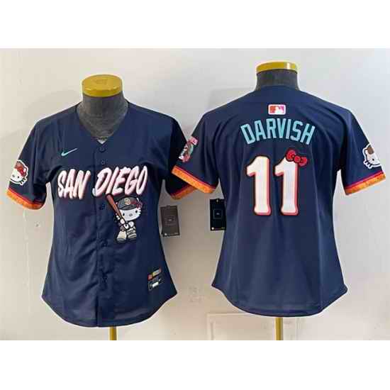 Women San Diego Padres X Hello Kitty 11 Yu Darvish Obsidian 2026 City Connect Stadium Stitched Baseball Jersey Run Small
