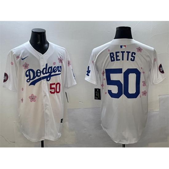 Men Los Angeles Dodgers 50 Mookie Betts White 2025 Tokyo Series Limited Stitched Baseball Jersey