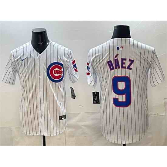 Men Chicago Cubs 9 Javier Baez White Home Limited Stitched Baseball Jersey