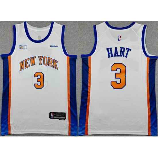 Men New Yok Knicks 3 Josh Hart White 2024 25 City Edition Stitched Basketball Jersey