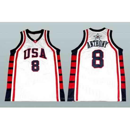 Men Team USA 8 Carmelo Anthony White Stitched Basketball Jersey