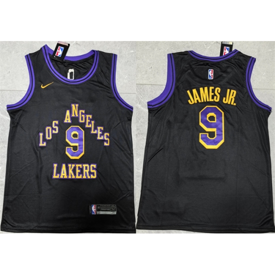 Men Los Angeles Lakers 9 Bronny James Jr  Black 2024 Draft Stitched Basketball Jersey