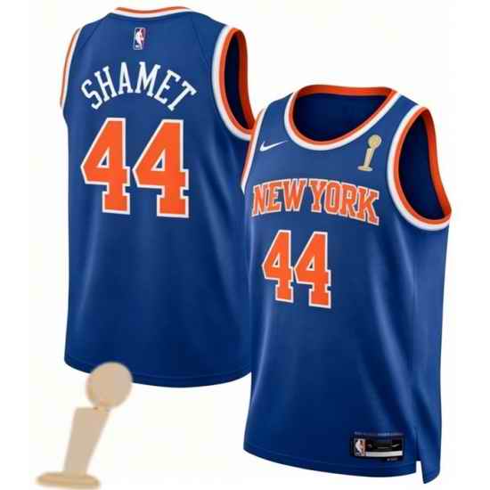 Men New Yok Knicks 44 Landry Shamet Blue 2026 Champions Patch Icon Edition Stitched Basketball Jersey