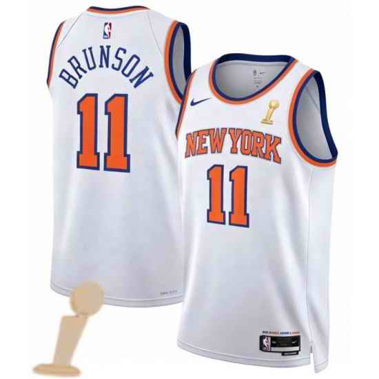 Men New Yok Knicks 11 Jalen Brunson White 2026 Champions Patch Icon Edition Stitched Basketball Jersey