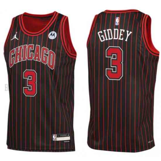 Men Chicago Bulls Josh Giddey #3 Red Black Stips Stitched NBA Jersey