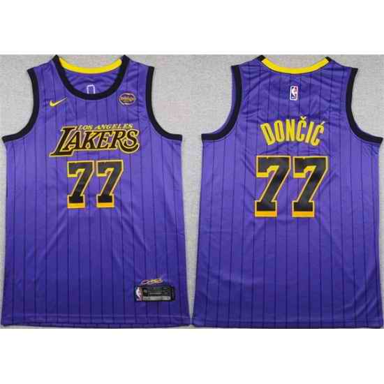 Men Los Angeles Lakers 77 Luka Don u010Di u0107 Purple 2025 Stitched Basketball Jersey