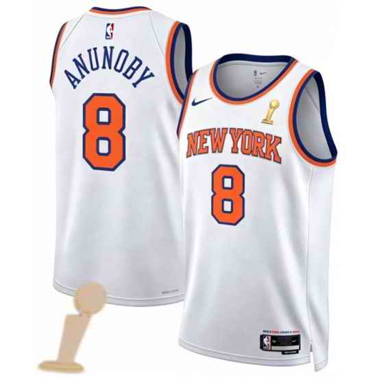 Men New Yok Knicks 8 OG Anunoby White 2026 Champions Patch Icon Edition Stitched Basketball Jersey