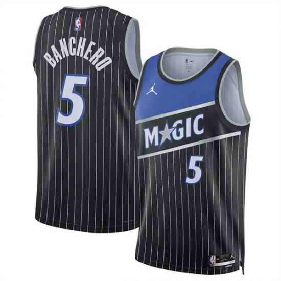 Men Orlando Magic 5 Paolo Banchero Black 2025 Statement Edition Stitched Basketball Jersey