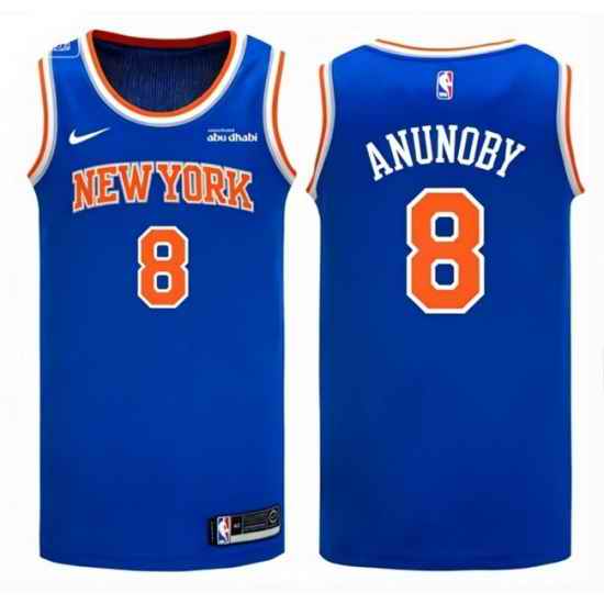 Men New Yok Knicks 8 OG Anunoby blue Home Icon Edition Stitched Basketball Jersey