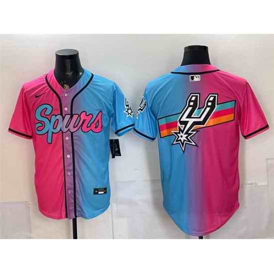 Men San Antonio Spurs Team Big Logo Pink Blue Limited Stitched Baseball Jersey