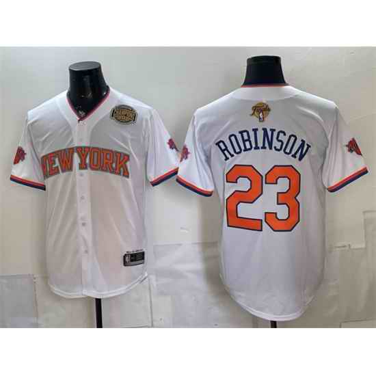 Men New York Knicks  Mitchell Robinson White 2026 Finals   Eastern Conference Champions Patch Stitched Baseball Jersey