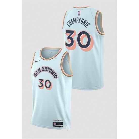 Men San Antonio Spurs 30 Julian Champagnie Light Blue 2024 25 City Edition Stitched Basketball Jersey
