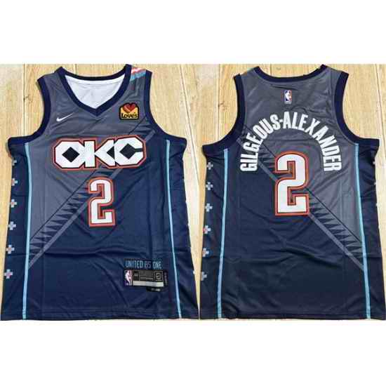 Men Oklahoma City Thunder 2 Shai Gilgeous Alexander Navy Stitched Basketball Jersey
